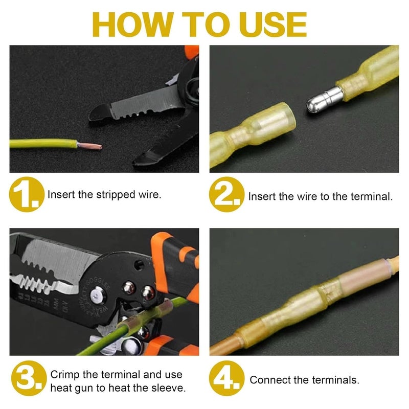 Ingoulut 150 Pairs Heat Shrink Bullet Connectors,12-10 Gauge Wire Butt Waterproof Quick Disconnect Male & Female Electrical Butt Terminals Kit for Automotive,Boat,Marine Wiring & DIY Wire Repair - Image 5